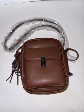 Men's Brown Leather-Look Crossbody Belt Bag with Front Lock